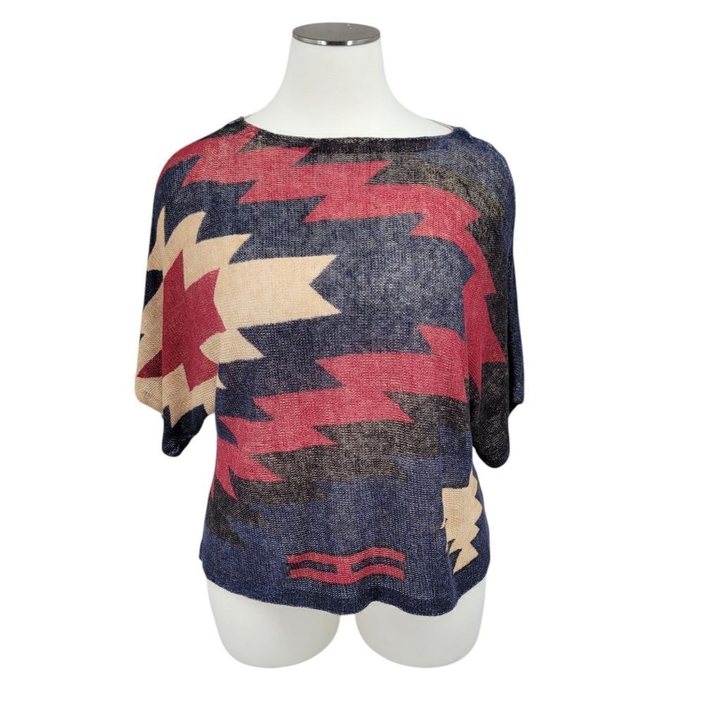 Lauren Ralph Lauren Vintage Linen Aztec Southwestern Knit Dolman Sleeve Sweater